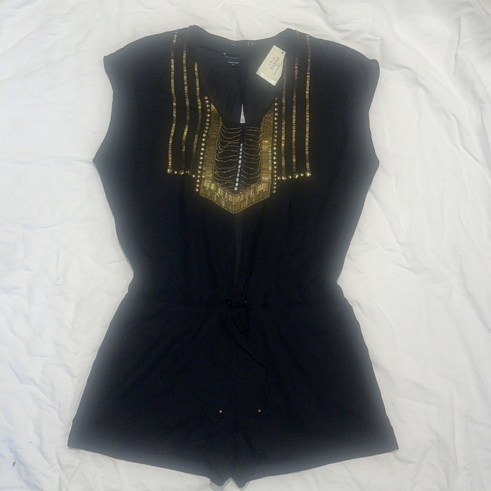 New Guess Marciano Beaded Embellished Black Chiffon Romper 6 S M